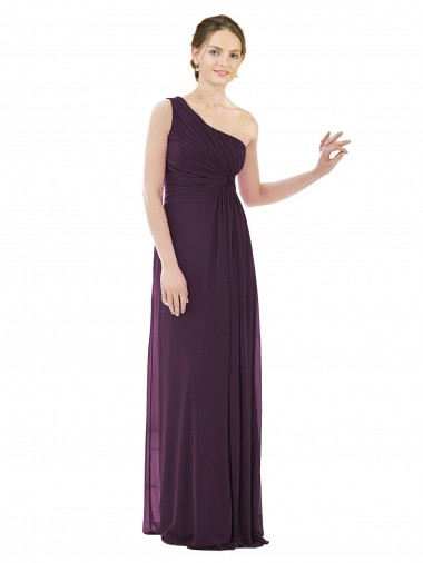 Online Draped One Shoulder Full Length Chiffon Bridesmaid Dress
