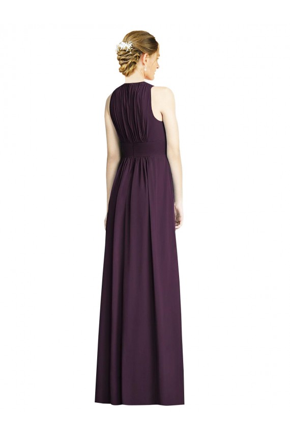 Online Long Chiffon V-Neck Bridesmaid Dress with Shirred Bodice