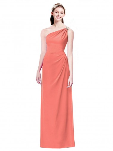 Online Draped Full Length One Shoulder Chiffon Bridesmaid Dress