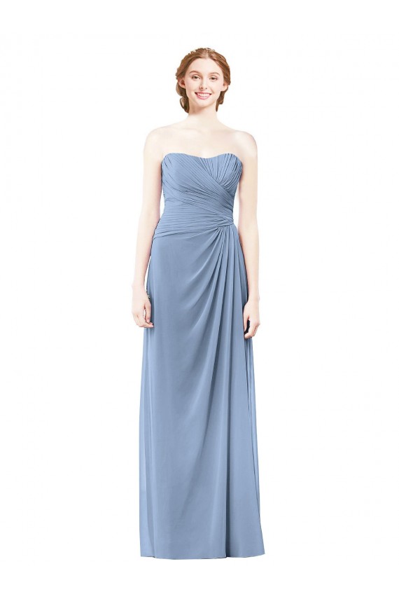 Online Strapless Long Chiffon Bridesmaid Dress with Sweetheart Neckline