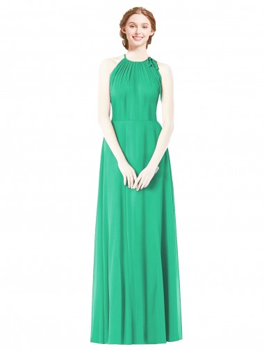 Online Halter Neckline Long Chiffon Bridesmaid Dress with Side Bow