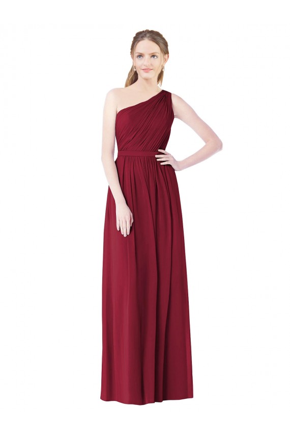 Online One Shoulder Full Length Long Chiffon Bridesmaid Dress.