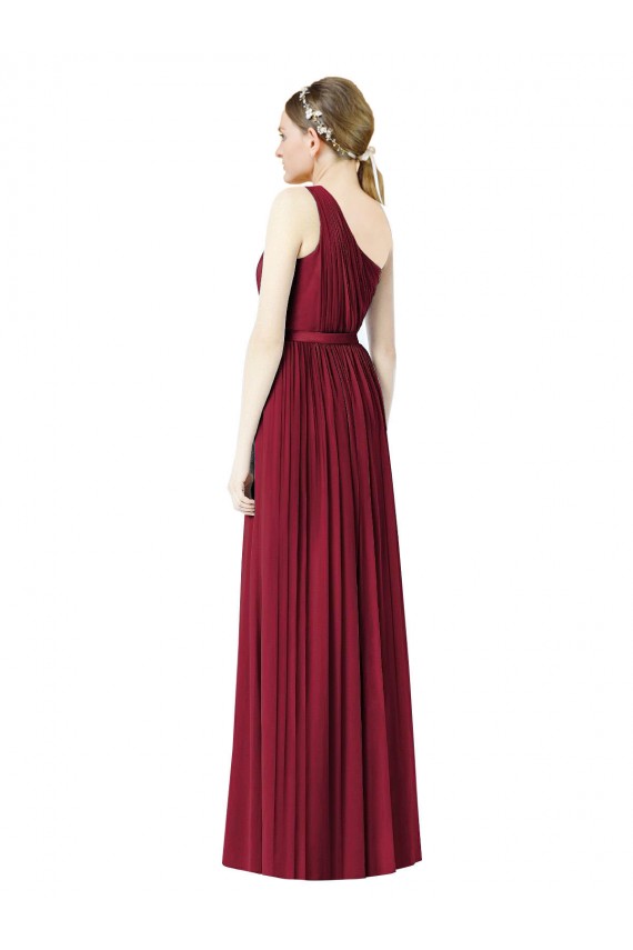 Online One Shoulder Full Length Long Chiffon Bridesmaid Dress.
