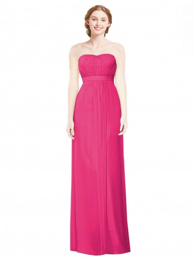 Online Full Length Strapless Long Chiffon Dress with Waistband