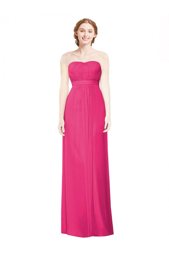 Online Full Length Strapless Long Chiffon Dress with Waistband