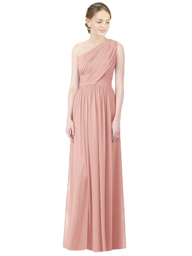 Online One Shoulder Long Chiffon Bridesmaid Dress with Shirred Waistband