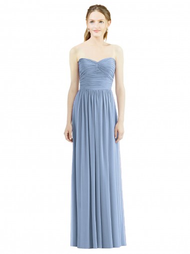 Online Strapless Long Chiffon Dress with Sweetheart Neckline And Draped Bodice