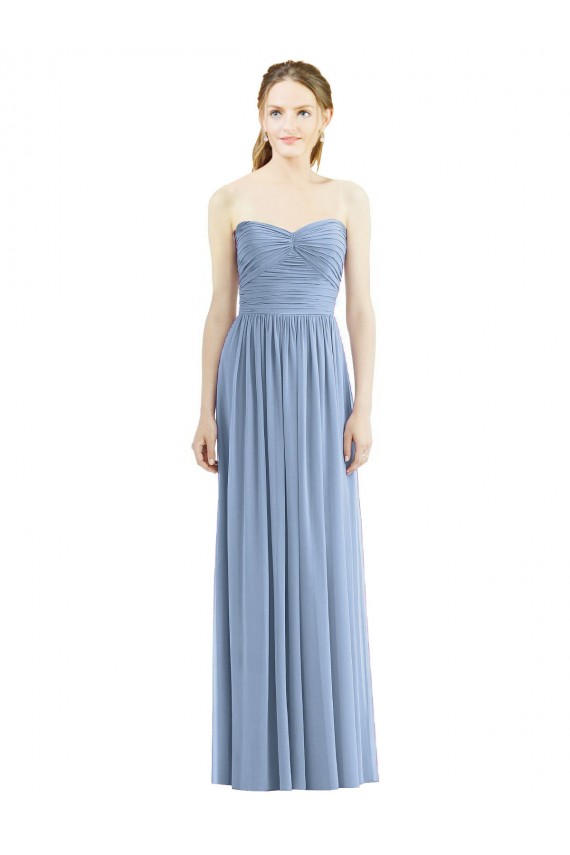 Online Strapless Long Chiffon Dress with Sweetheart Neckline And Draped Bodice