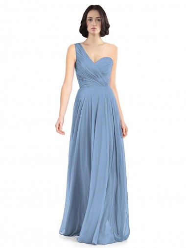 Online One Shoulder Long Chiffon Bridesmaid Dress with Sweetheart Bodice