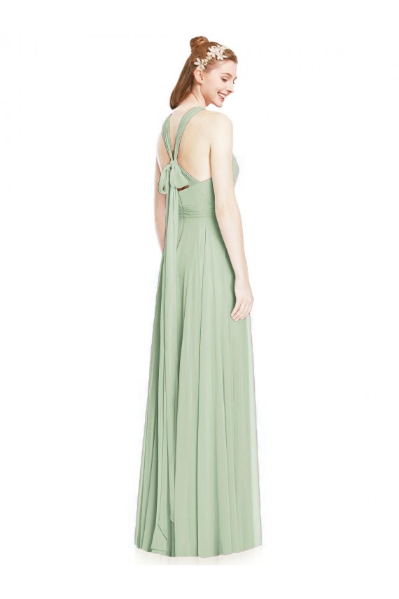 Online Open Back Halter Chiffon Bridesmaid Dress with Flowy Bow