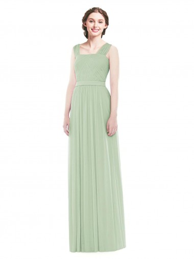 Online Sleeveless Chiffon Long Bridesmaid Dress with Shoulder Straps