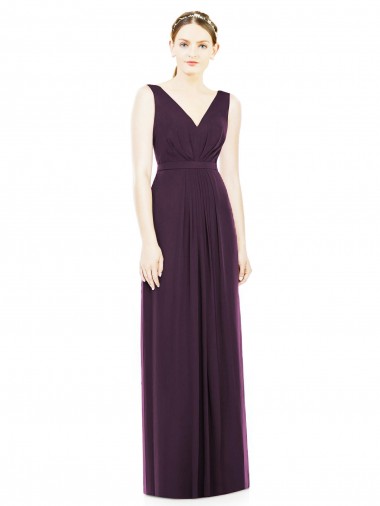 Online V-Neckline Sleevelss Full Length Chiffon Bridesmaid Dress