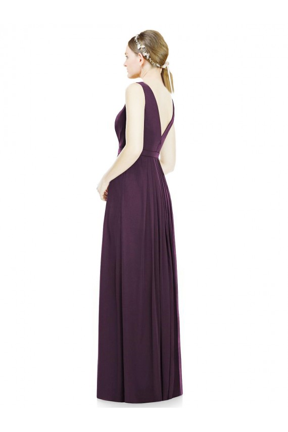 Online V-Neckline Sleevelss Full Length Chiffon Bridesmaid Dress