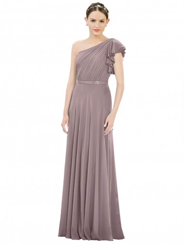 Online Full Length One Shoulder Chiffon Bridesmaid Dress with Shoulder Ruffle