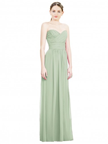 Online Crisscross Draped Full Length Strapless Chiffon Bridesmaid Dress