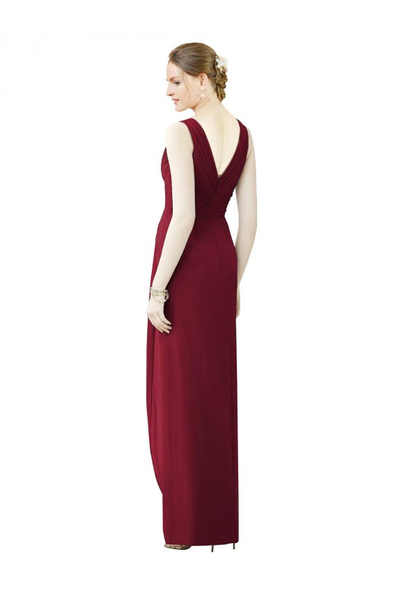 Online Draped Sleeveless Long Chiffon V-Neck Bridesmaid Dress