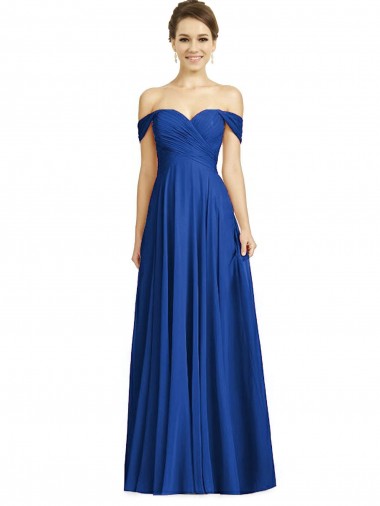 Online Off the Shoulder Draped Chiffon Maxi Bridesmaid Dress