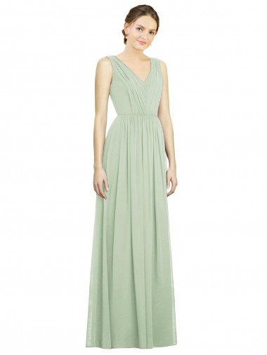 Online Natural Waist V-Neck Draped Chiffon Bridesmaid Dress