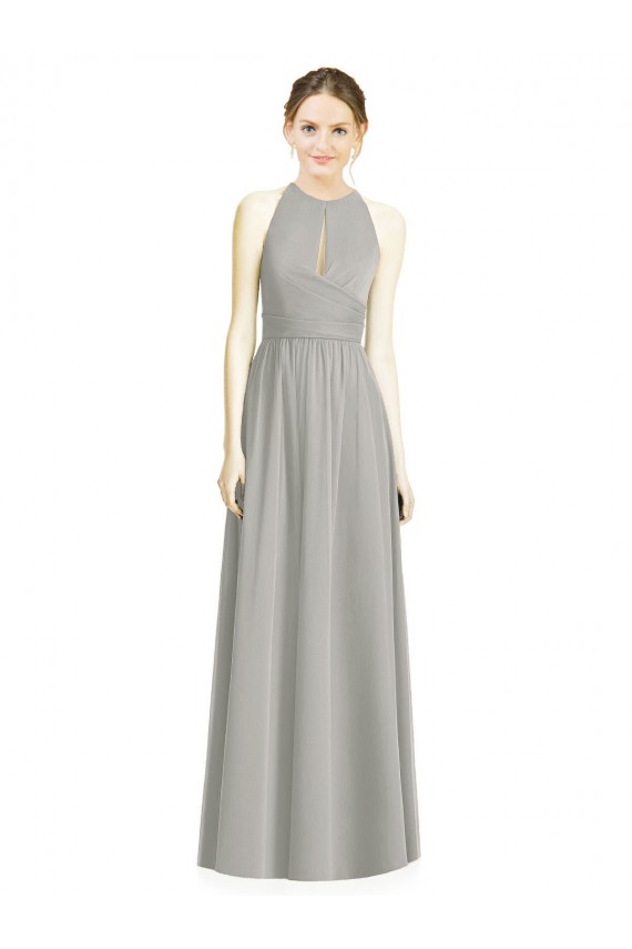 Online Draped Keyhole Long Chiffon Bridesmaid Dress