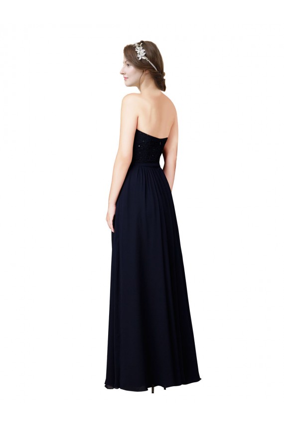 Online Strapless Chiffon Bridesmaids Dress with a Beaded Lace Sweetheart Bodice
