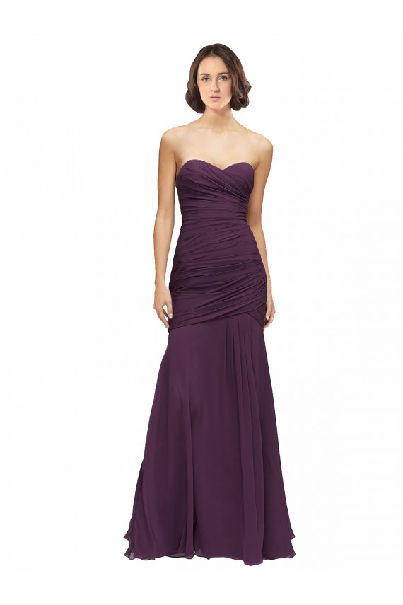 Online Full Length Chiffon Bridesmaid Dress with Sweetheart Neckline and Ruffles