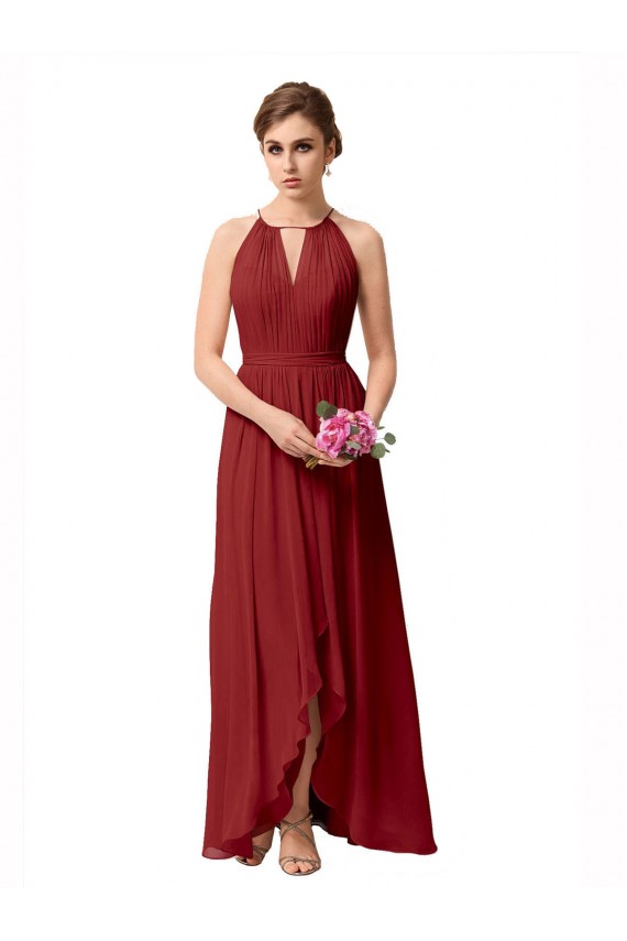 Online High Low Long Halter Keyhole Chiffon Bridesmaid Dress
