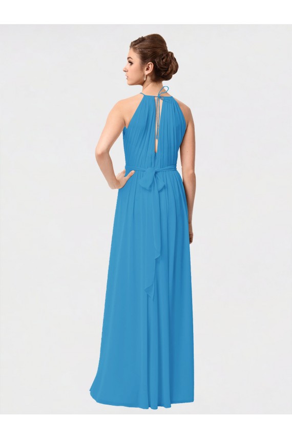 Online High Low Long Halter Keyhole Chiffon Bridesmaid Dress