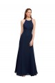 Online High Halter Fit and Flare Long Chiffon Bridesmaid Dress with Criss Cross Low Back