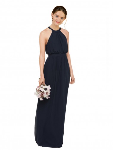 Online High Halter Neckline Chiffon Bridesmaid Dress with Slim Keyhole Back