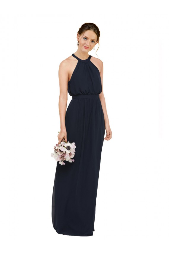 Online High Halter Neckline Chiffon Bridesmaid Dress with Slim Keyhole Back
