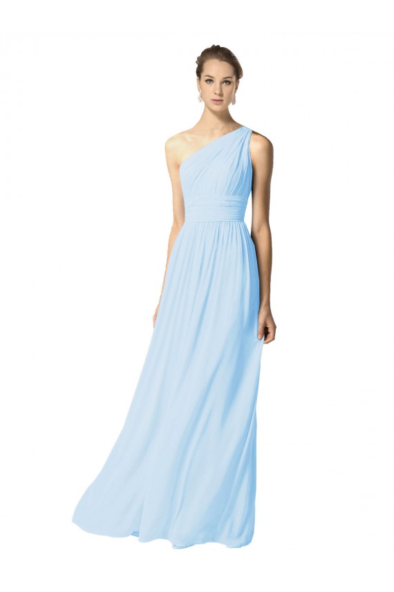 Online One Shoulder Long Chiffon Bridesmaid Dress with Shirred Bodice and Front Keyhole