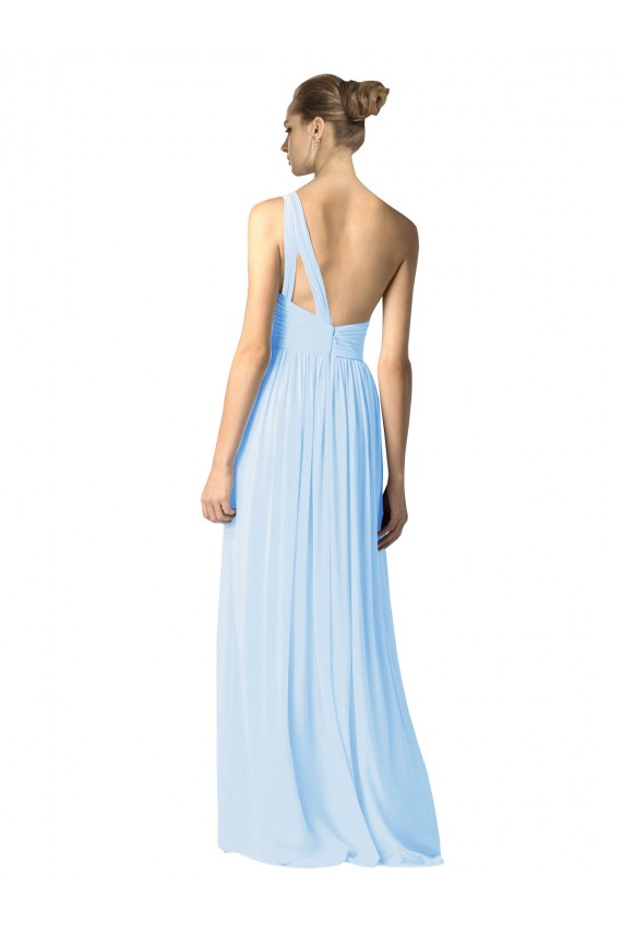 Online One Shoulder Long Chiffon Bridesmaid Dress with Shirred Bodice and Front Keyhole