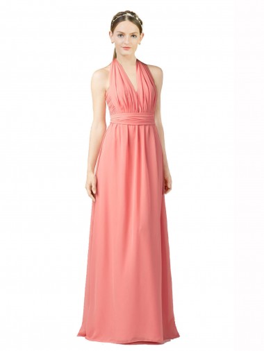 Online Shirred Bodice Full Length Long Chiffon Bridesmaid Dress