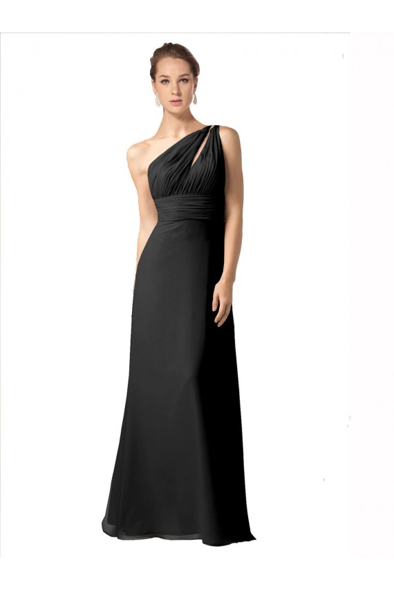 Online One Shoulder Full Length Chiffon Bridesmaid Dress with Shirred Bodice