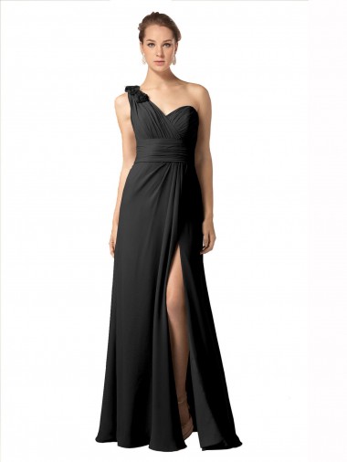 Online Sheer One Shoulder Chiffon A-Line Bridesmaid Dress with Slit