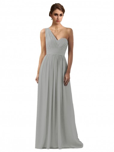 Online Ruffled One Shoulder Floor Length Long Chiffon Bridesmaid Dress