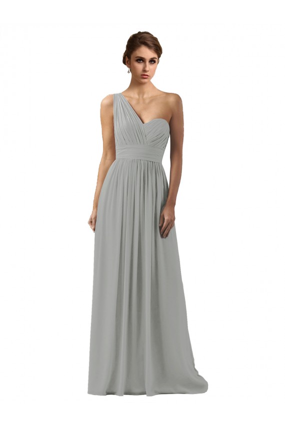 Online Ruffled One Shoulder Floor Length Long Chiffon Bridesmaid Dress