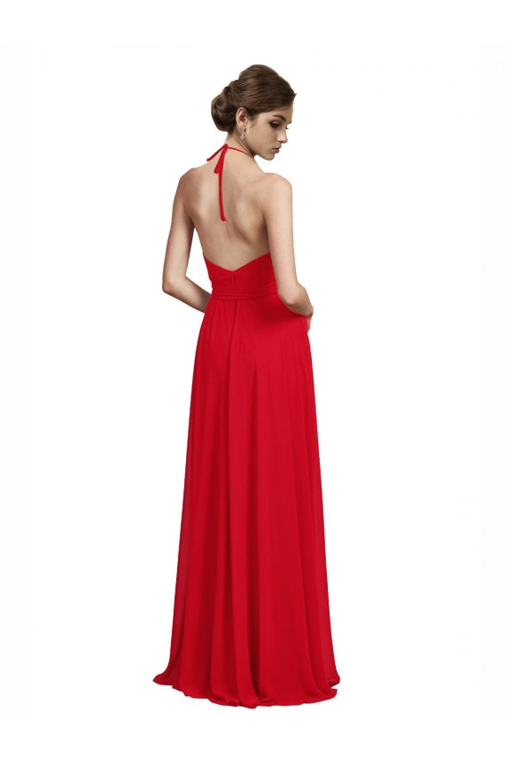 Online V-Neck Spaghetti Halter Strap Chiffon Bridesmaid Dress