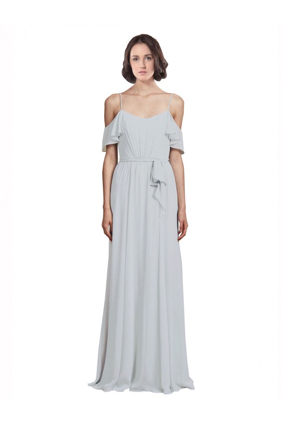 Online Off the Shoulder Spaghetti Strap Long Chiffon Bridesmaids Dress