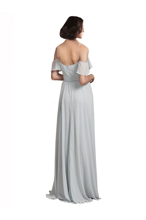 Online Off the Shoulder Spaghetti Strap Long Chiffon Bridesmaids Dress