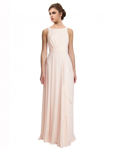 Online High Neck Chiffon Bridesmaid Dress with Deep V-Back and Cascading Skirt