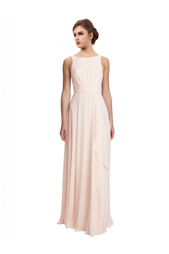 Online High Neck Chiffon Bridesmaid Dress with Deep V-Back and Cascading Skirt
