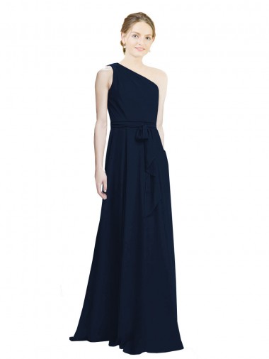 Online Long Chiffon Bridesmaid Dress with One Shoulder Neckline And Belt