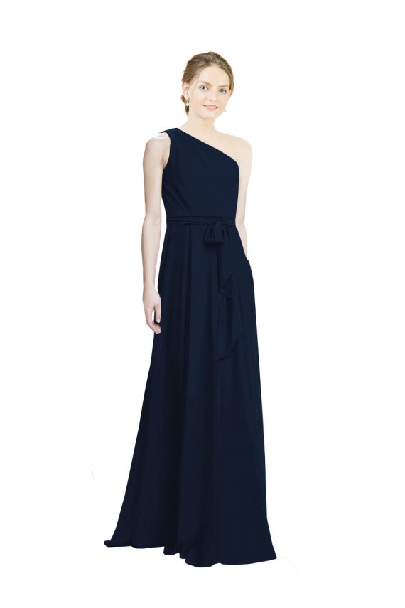 Online Long Chiffon Bridesmaid Dress with One Shoulder Neckline And Belt