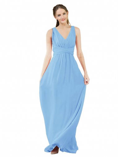 Online Long V-Neckline Chiffon Bridesmaid Dress with Twisted Waist