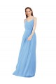 Online Pleated Low Back Long V-Neck Chiffon Bridesmaid Dress with Thin Straps