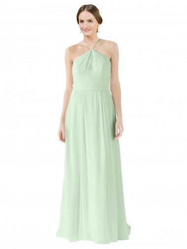 Online Front halter Neckline and Deep Back Long Chiffon Bridesmaid Dress