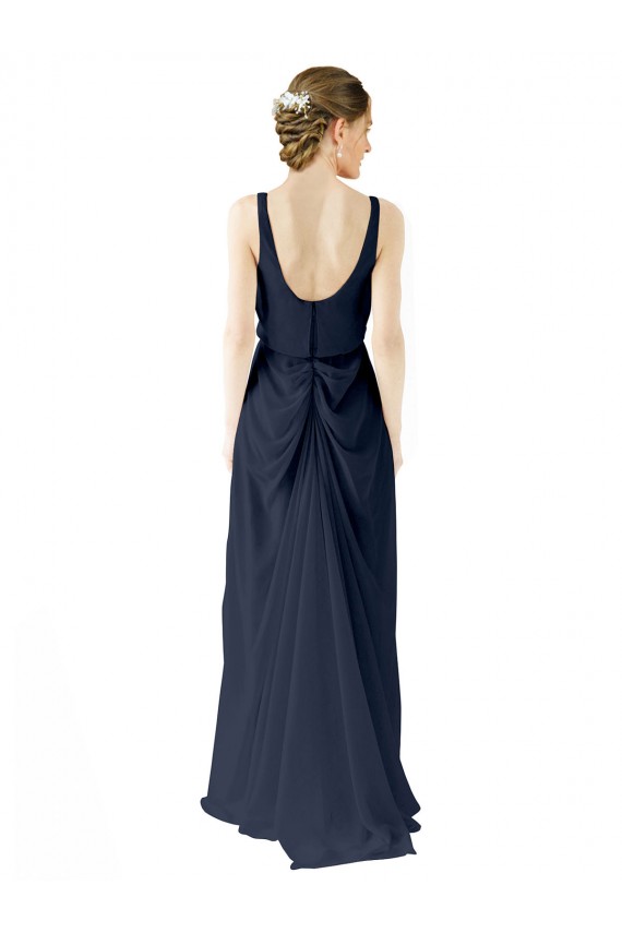 Online Scoop Neckline Fitted Long Chiffon Bridesmaid Dress Open Back