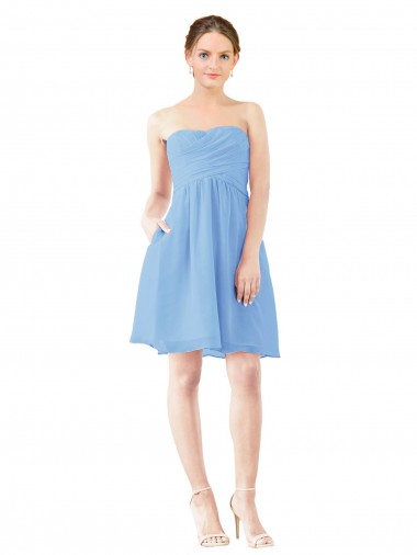Online Short Knee Length Chiffon Bridesmaid Dress with Twisted Strapless Sweetheart Neckline
