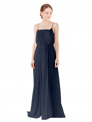 Online Spaghetti Straps Open Back Long Chiffon Bridesmaid Dress